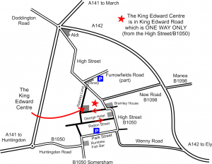 A map showing the location of the King Edward Centre, which is where we meet.